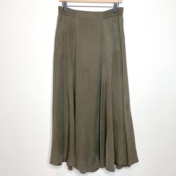 Vintage 90s 100% Silk Quiet Luxury Wardrobe Staple Minimalist Midi Skirt Sz M/L - Picture 1 of 6